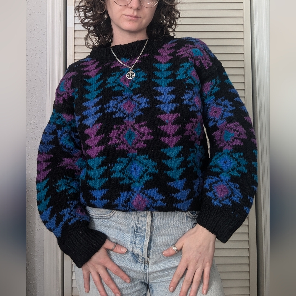 Vintage Purple Geometric Wool Wweater